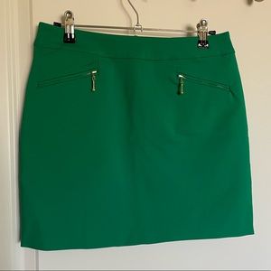 Green Mini Skirt w/ Gold Zippers (Size 6)